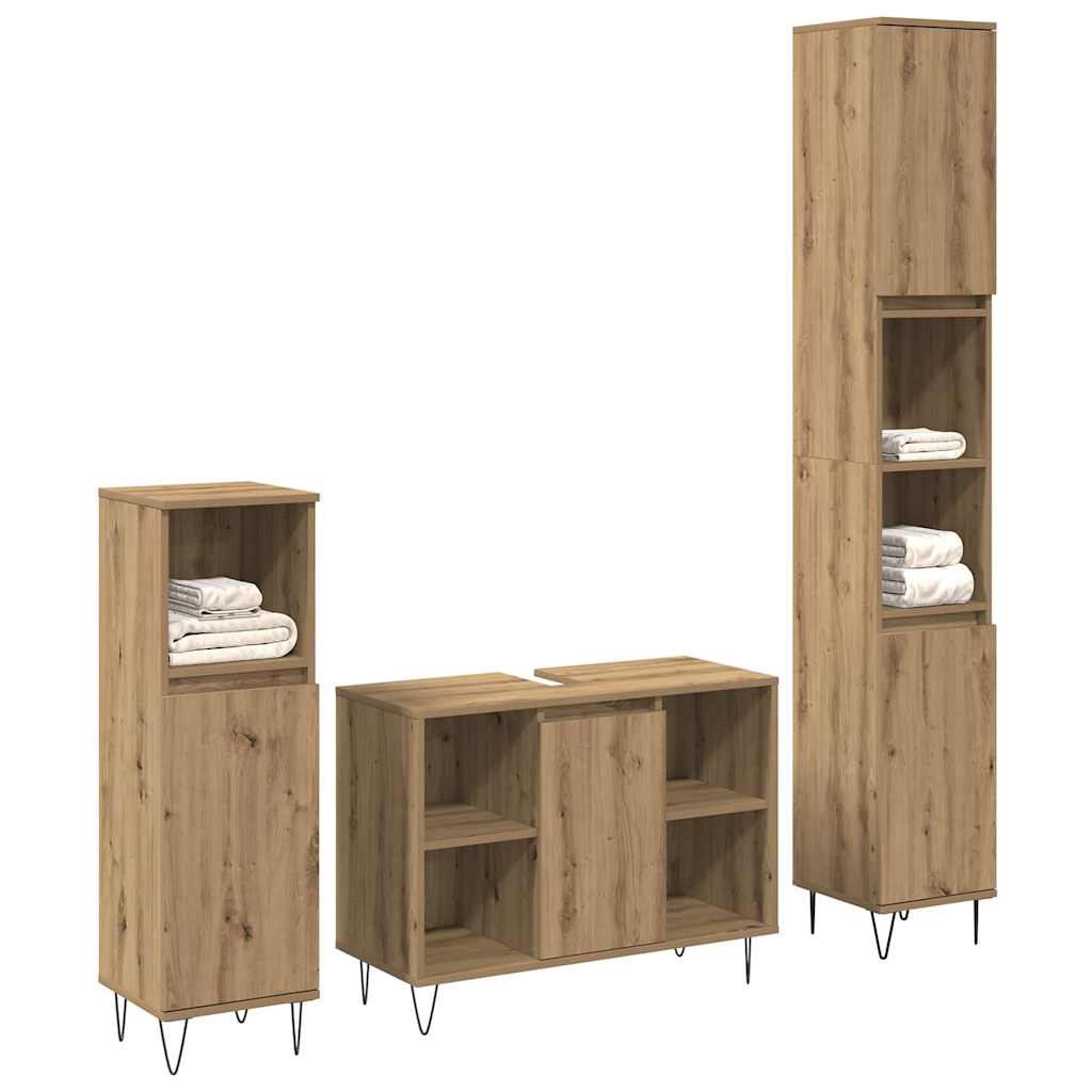 Set di mobili per il bagno 3 pz Rovere artigianale | homemem39