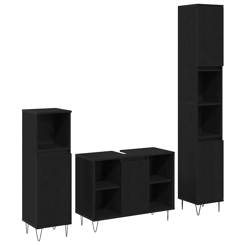 Set di mobili per il bagno 3 pcs Rovere Nero Legno multistrato | homemem39