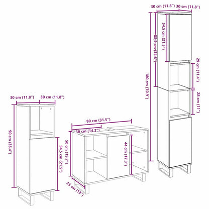 Set di mobili per il bagno 3 pcs Marrone Legno multistrato | homemem39