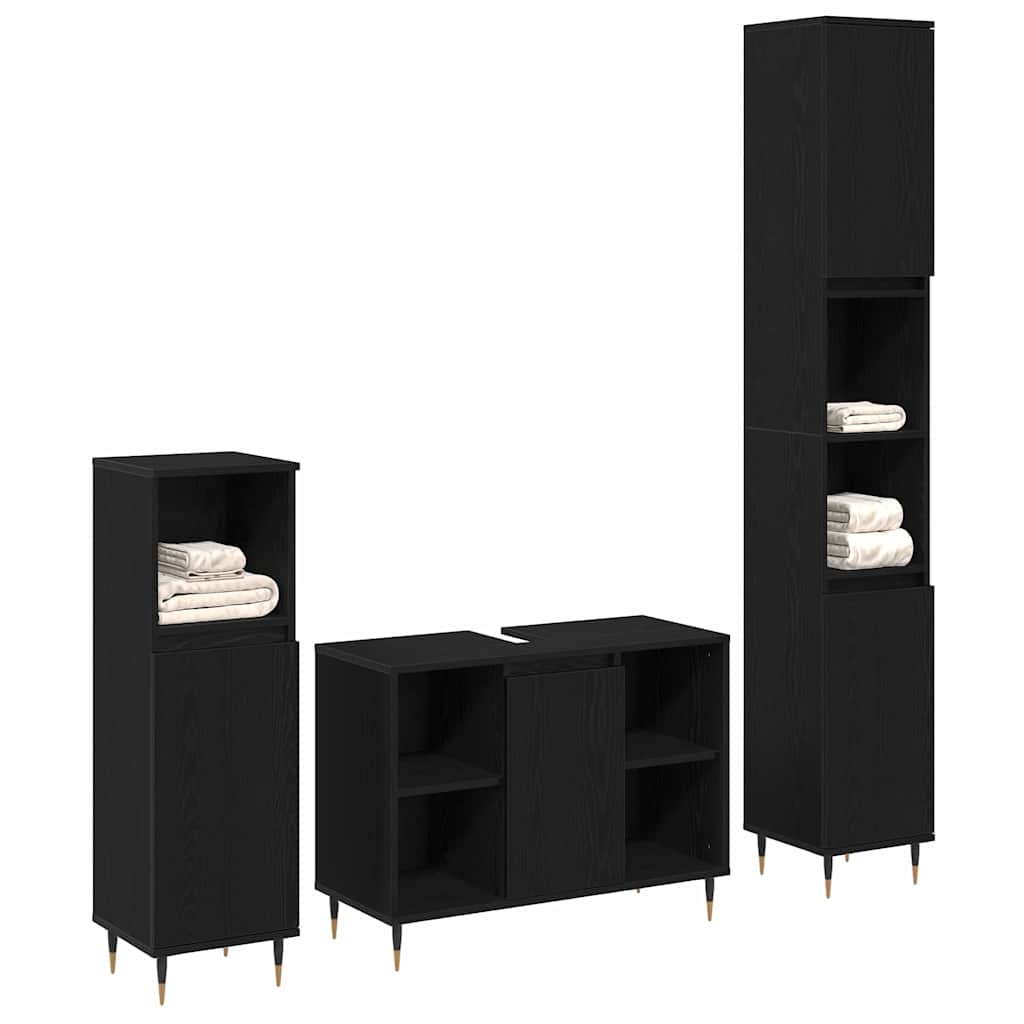 Set di mobili per il bagno 3 pcs Rovere Nero Legno multistrato | homemem39