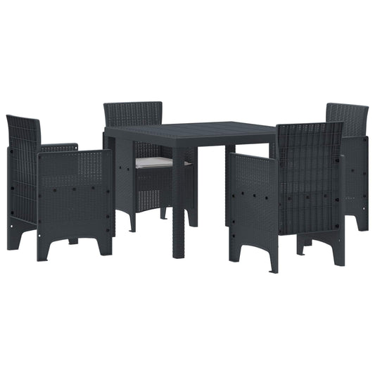 Set da Pranzo per Giardino 5 pcs Antracite Rattan Polt