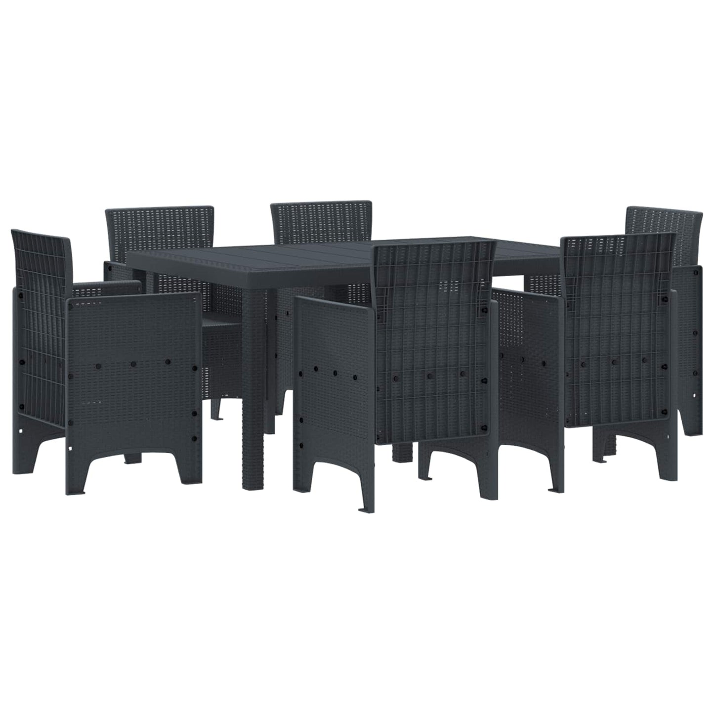 Set da Pranzo per Giardino 7 pcs Antracite Rattan Polt | homemem39