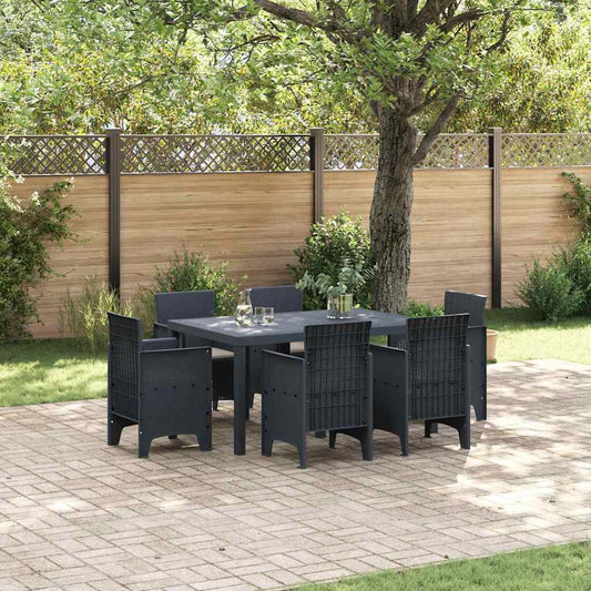 Set da Pranzo per Giardino 7 pcs Antracite Rattan Polt - homemem39