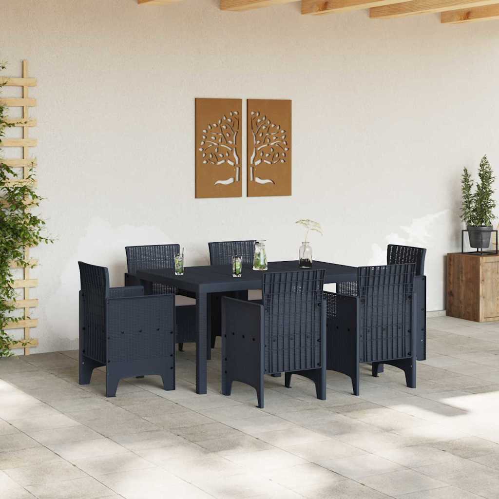 Set da Pranzo per Giardino 7 pcs Antracite Rattan Polt - homemem39