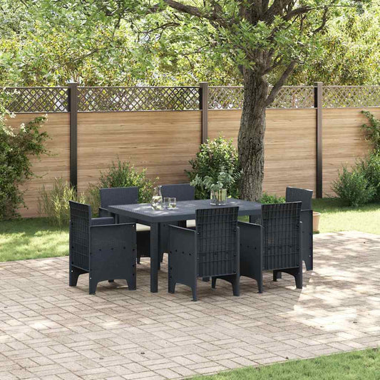 Set da Pranzo per Giardino 7 pcs Antracite Rattan Polt - homemem39