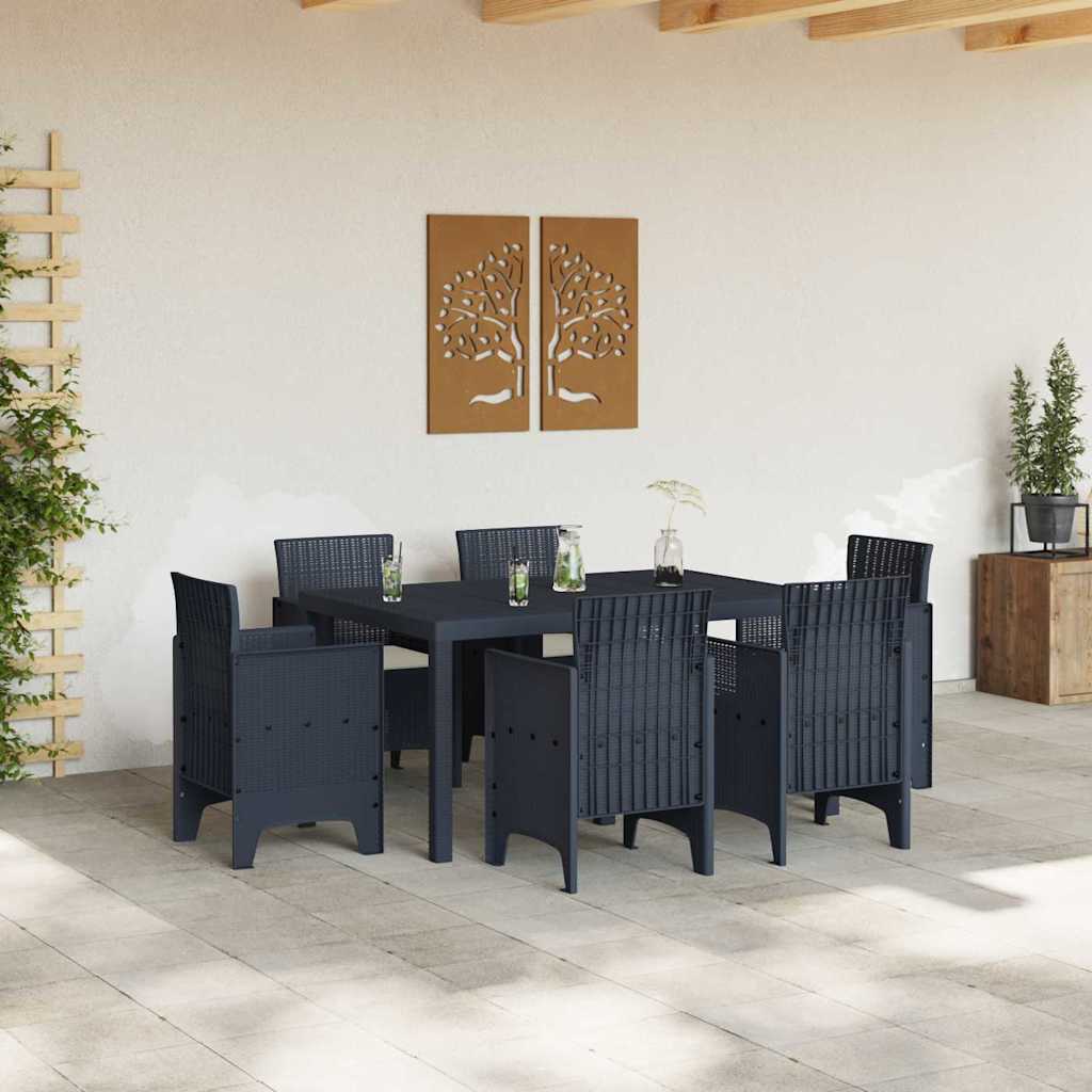 Set da Pranzo per Giardino 7 pcs Antracite Rattan Polt - homemem39