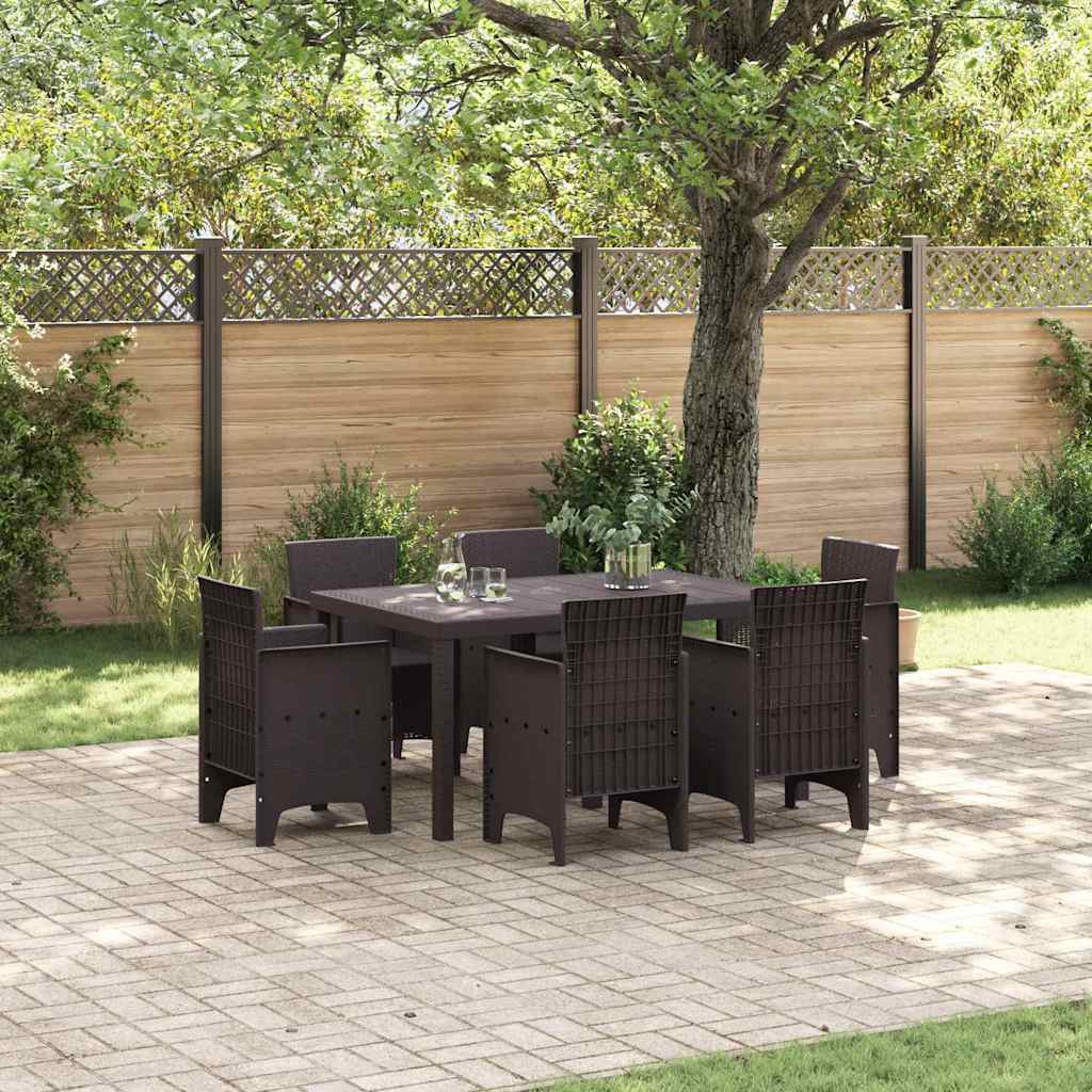 Set da Pranzo per Giardino 7 pcs Marrone Rattan Polt - homemem39
