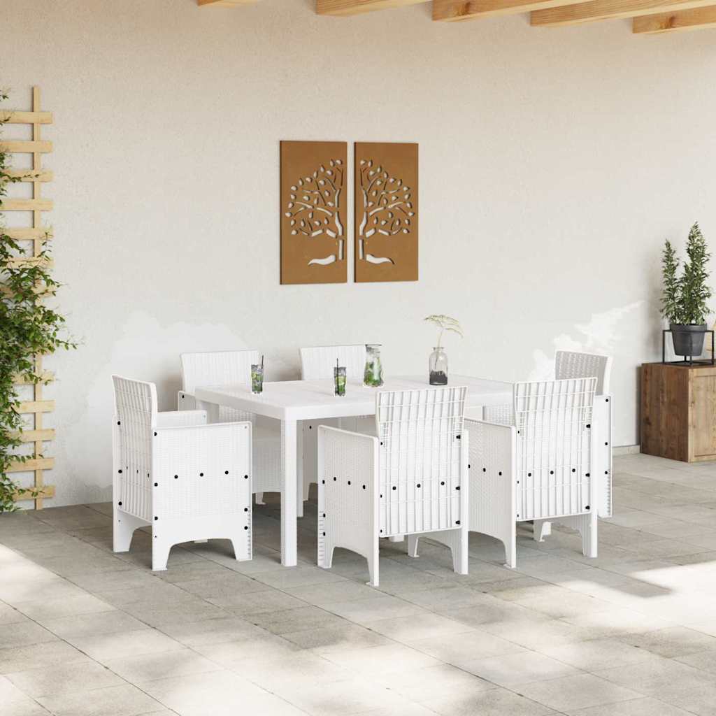 Set da Pranzo per Giardino 7 pcs Bianco Rattan Polt - homemem39
