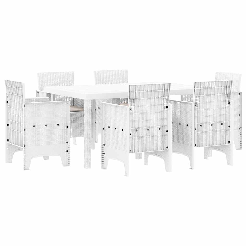 Set da Pranzo per Giardino 7 pcs Bianco Rattan Polt - homemem39