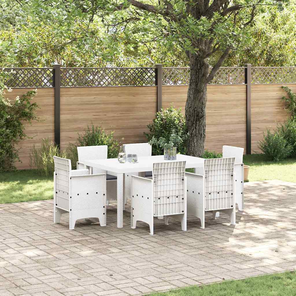 Set da Pranzo per Giardino 7 pcs Bianco Rattan Polt - homemem39