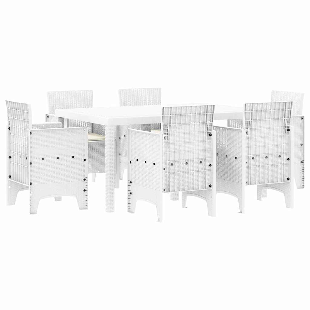 Set da Pranzo per Giardino 7 pcs Bianco Rattan Polt - homemem39