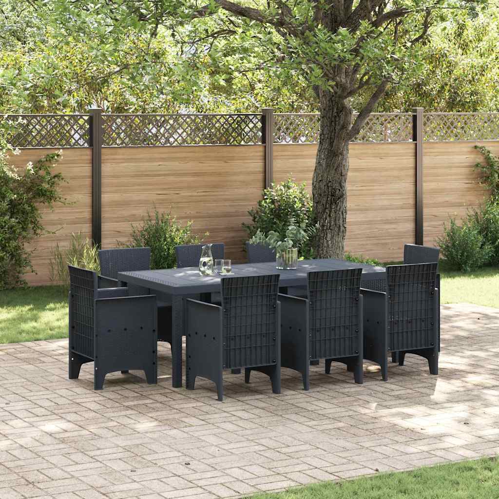 Set da Pranzo per Giardino 9 pcs Antracite Rattan Polt - homemem39