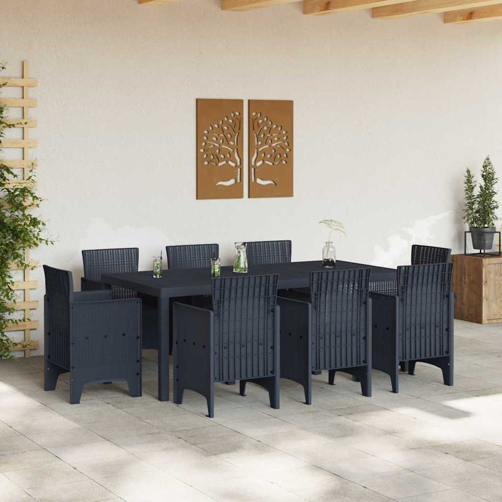Set da Pranzo per Giardino 9 pcs Antracite Rattan Polt - homemem39