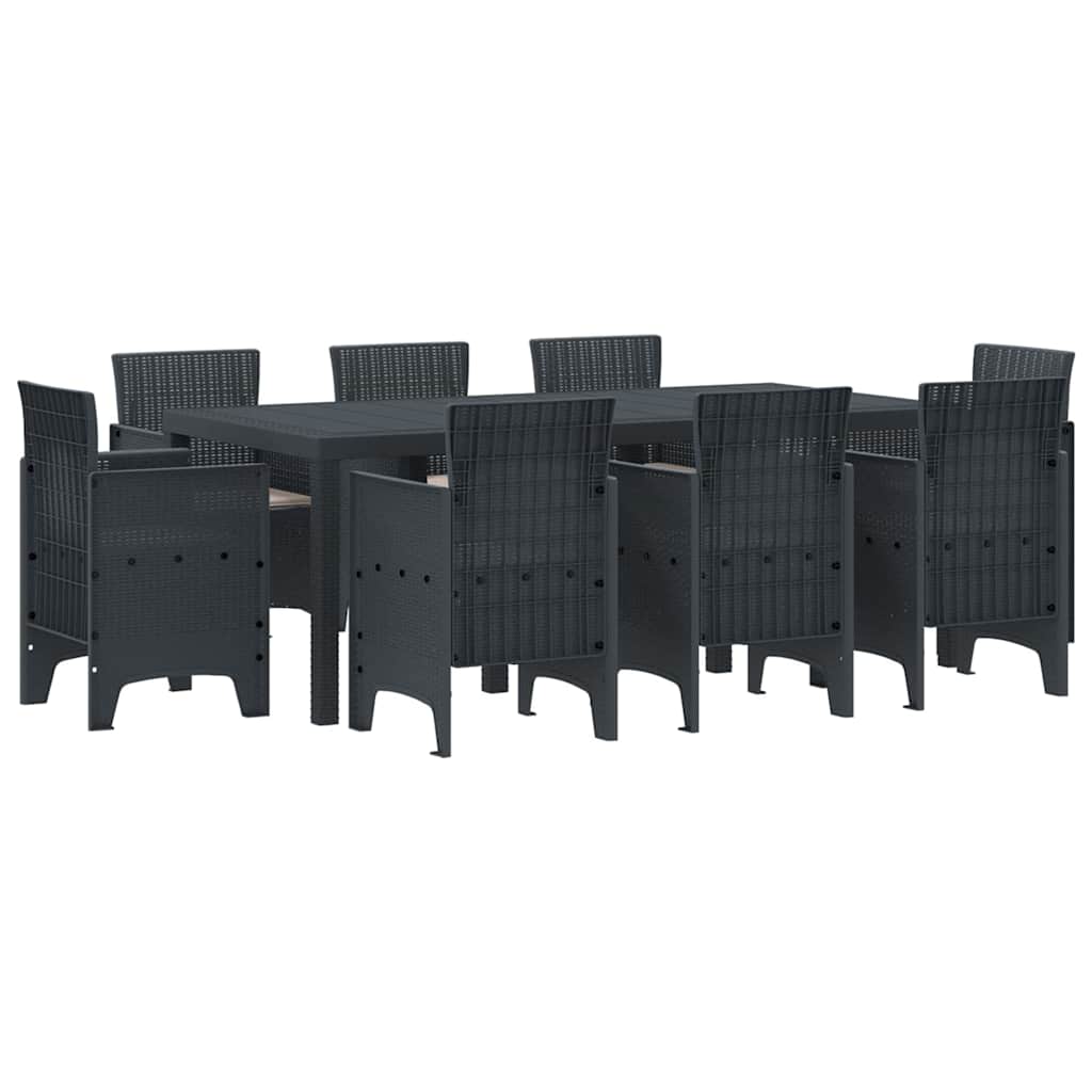 Set da Pranzo per Giardino 9 pcs Antracite Rattan Polt - homemem39