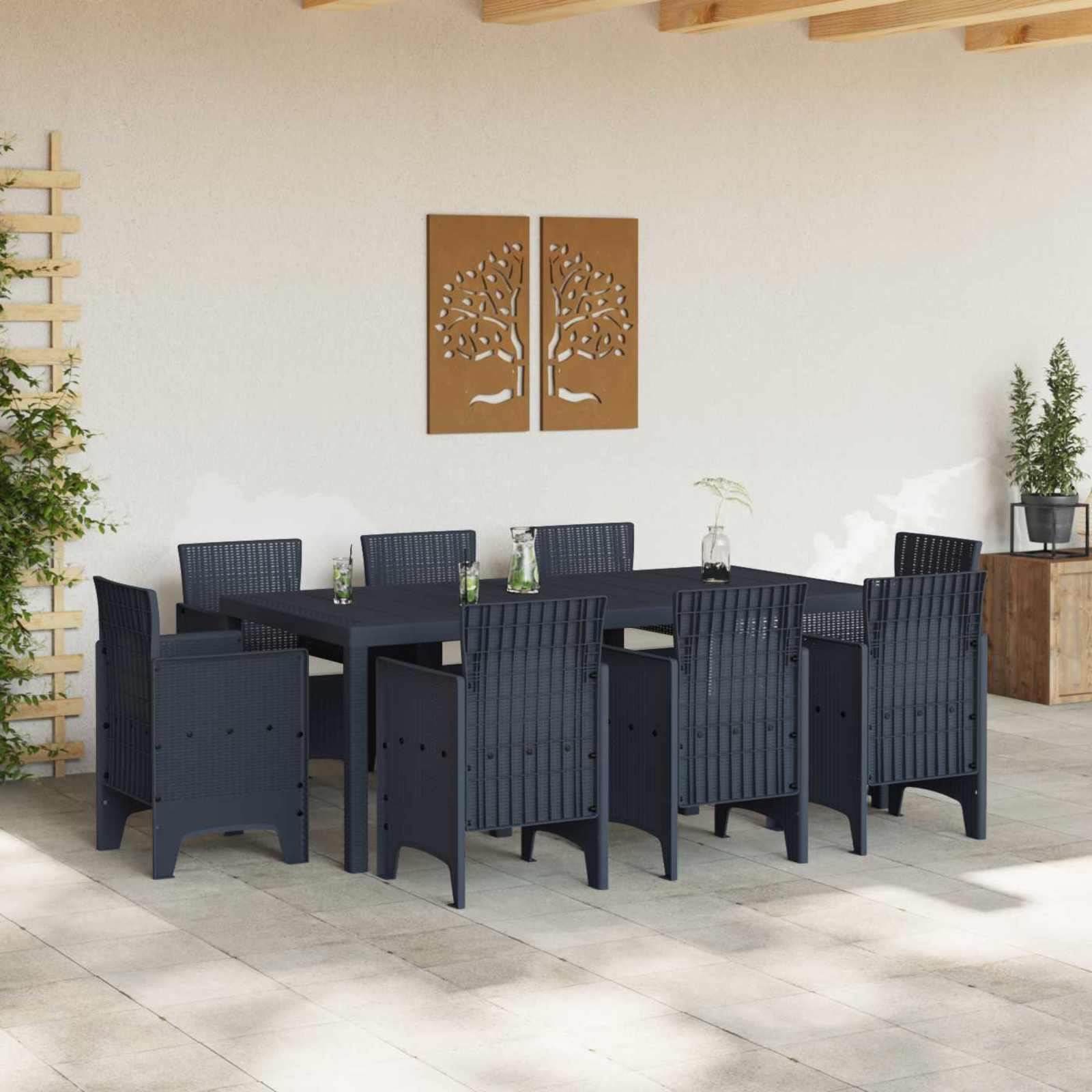 Set da Pranzo per Giardino 9 pcs Antracite Polipropilene | homemem39