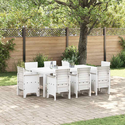Set da Pranzo per Giardino 9 pcs Bianco Rattan Polt - homemem39