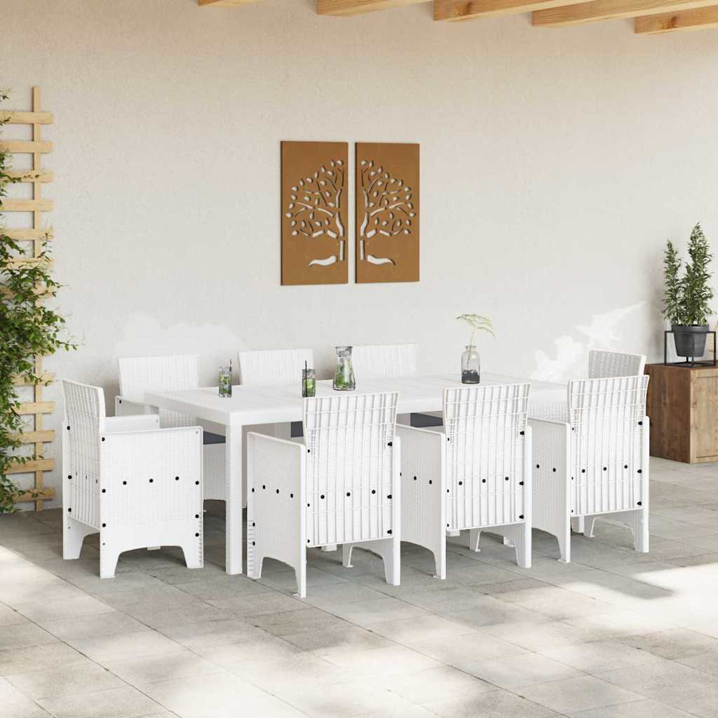 Set da Pranzo per Giardino 9 pcs Bianco Rattan Polt - homemem39