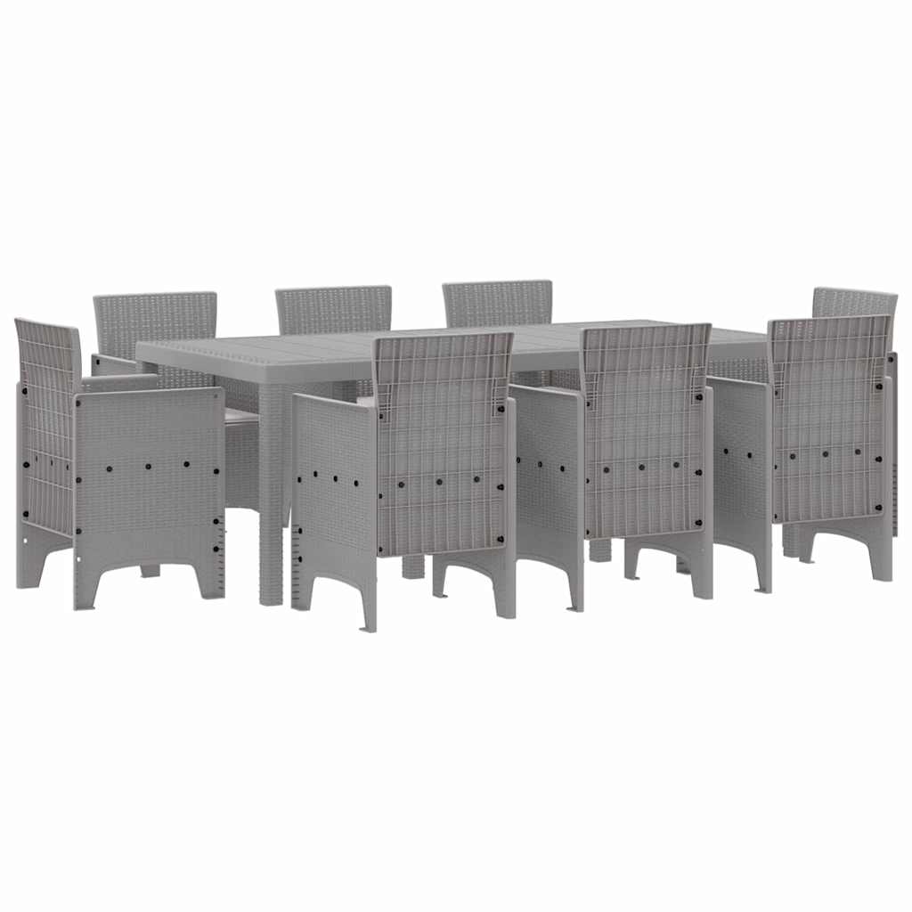 Set da Pranzo per Giardino 9 pcs Grigio chiaro Rattan Polt - homemem39