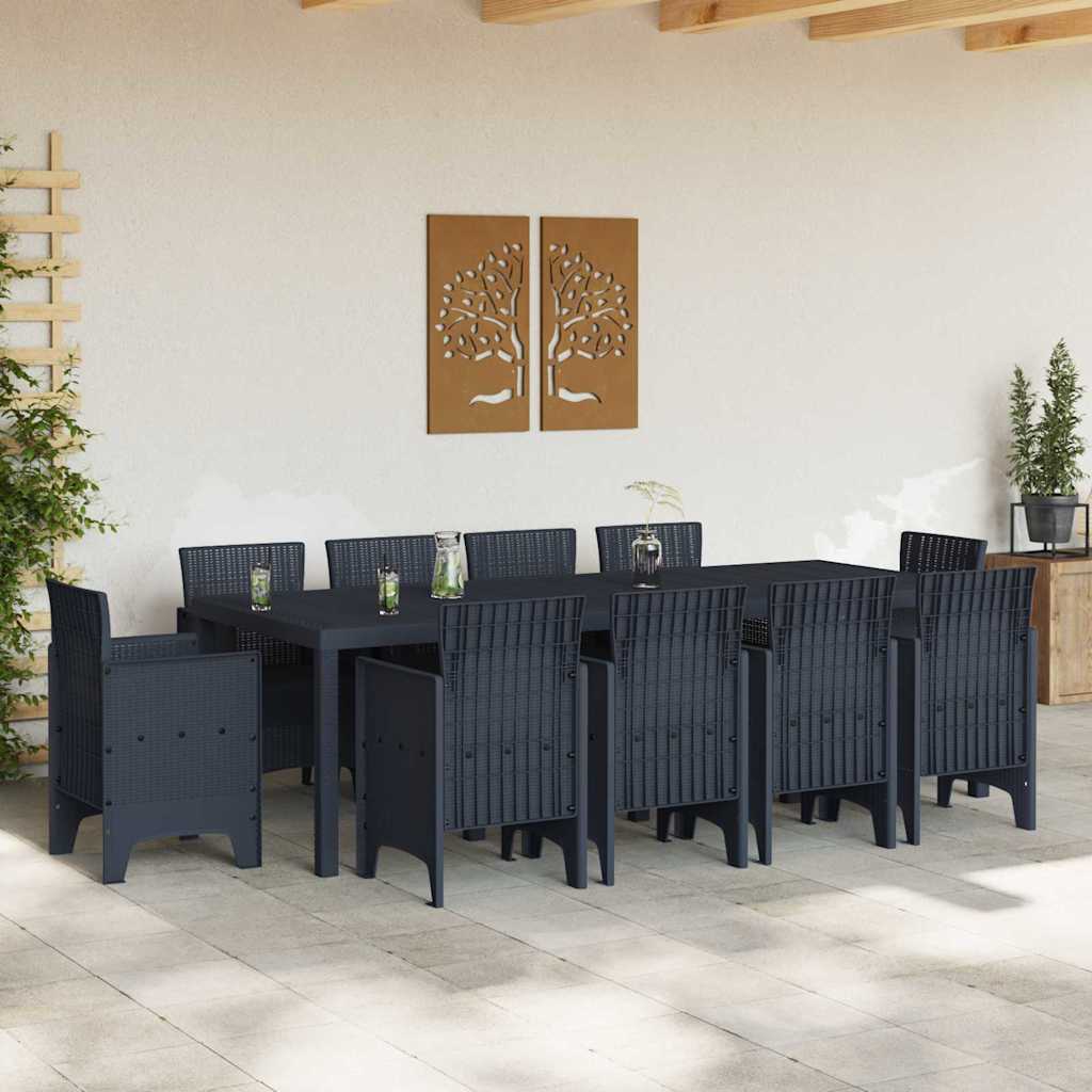 Set da Pranzo per Giardino 11 pcs Antracite Rattan Polt - homemem39