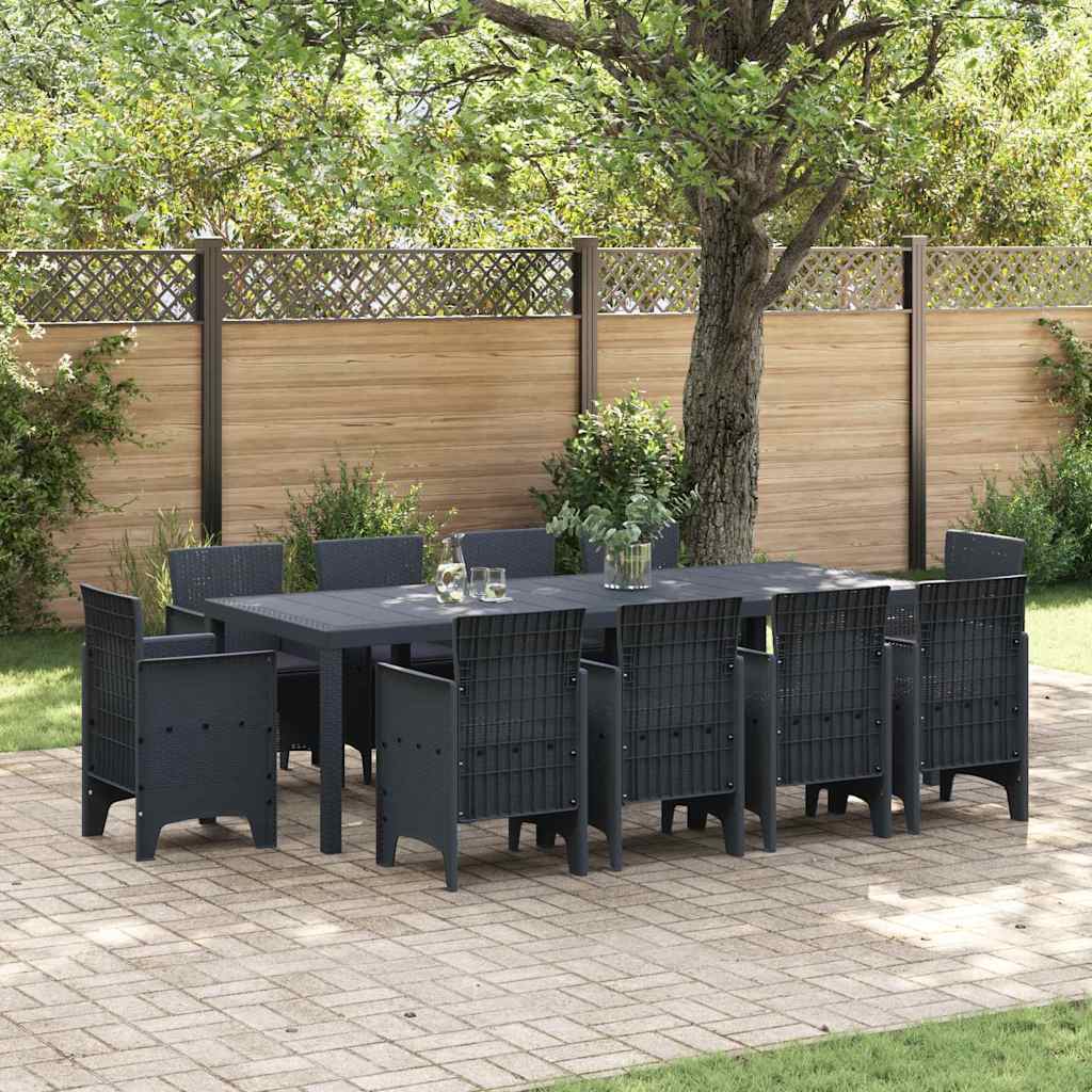 Set da Pranzo per Giardino 11 pcs Antracite Rattan Polt - homemem39