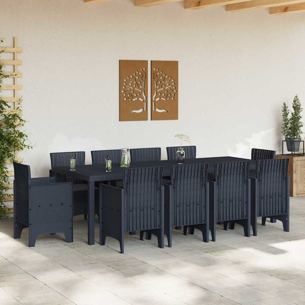 Set da Pranzo per Giardino 11 pcs Antracite Rattan Polt - homemem39
