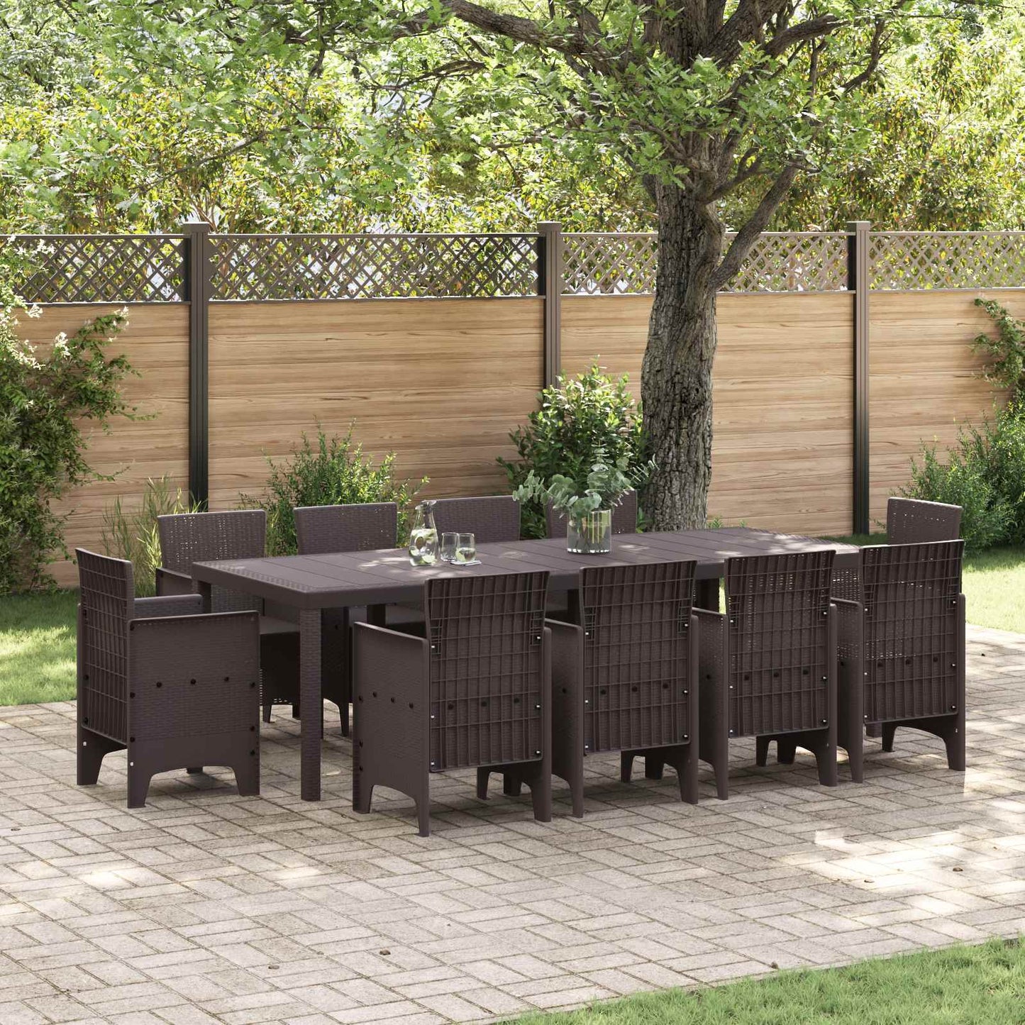 Set da Pranzo per Giardino 11 pz Marrone Polipropilene