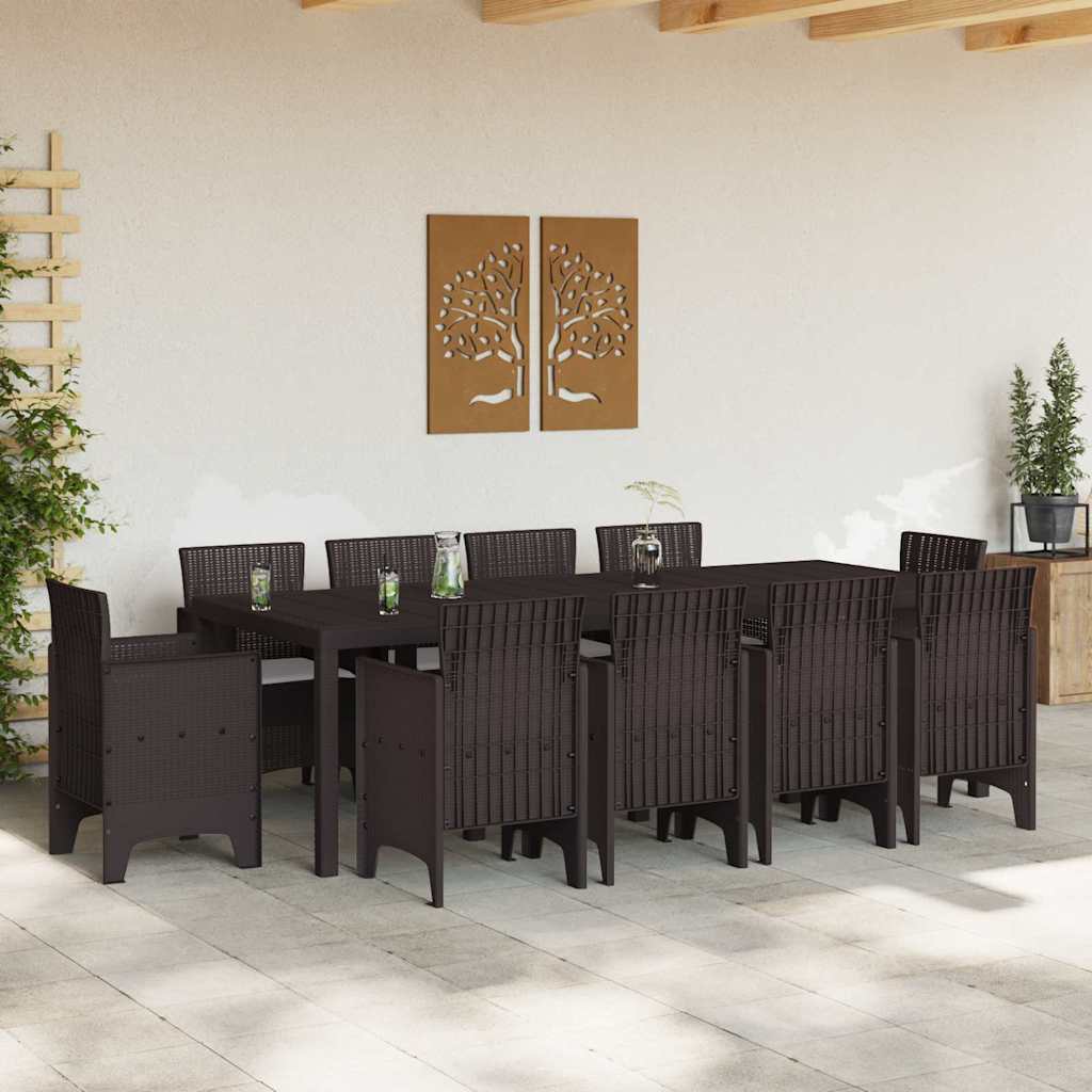Set da Pranzo per Giardino 11 pcs Marrone Rattan Polt - homemem39