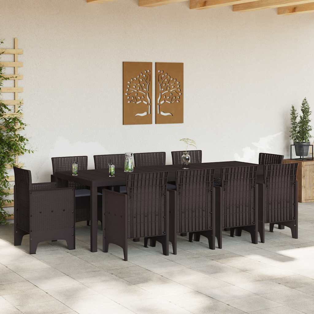 Set da Pranzo per Giardino 11 pcs Marrone Rattan Polt - homemem39