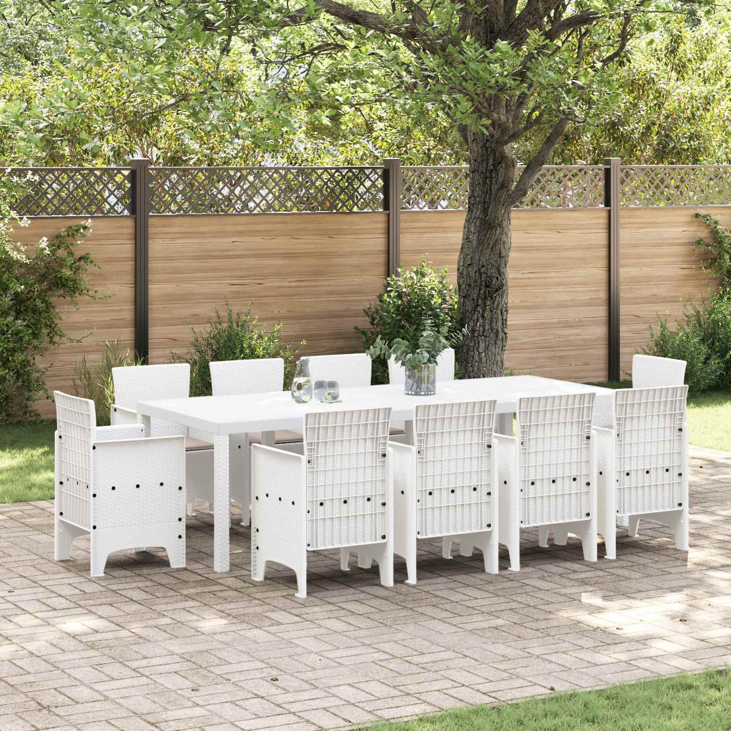 Set da Pranzo per Giardino 11 pz Bianco Polipropilene