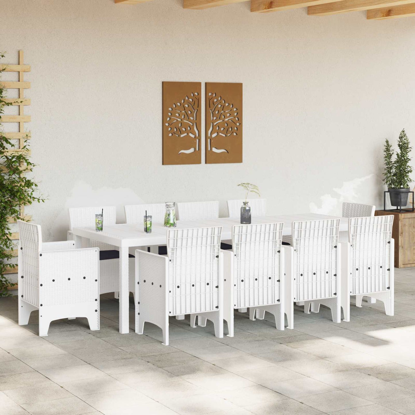 Set da Pranzo per Giardino 11 pz Bianco Polipropilene