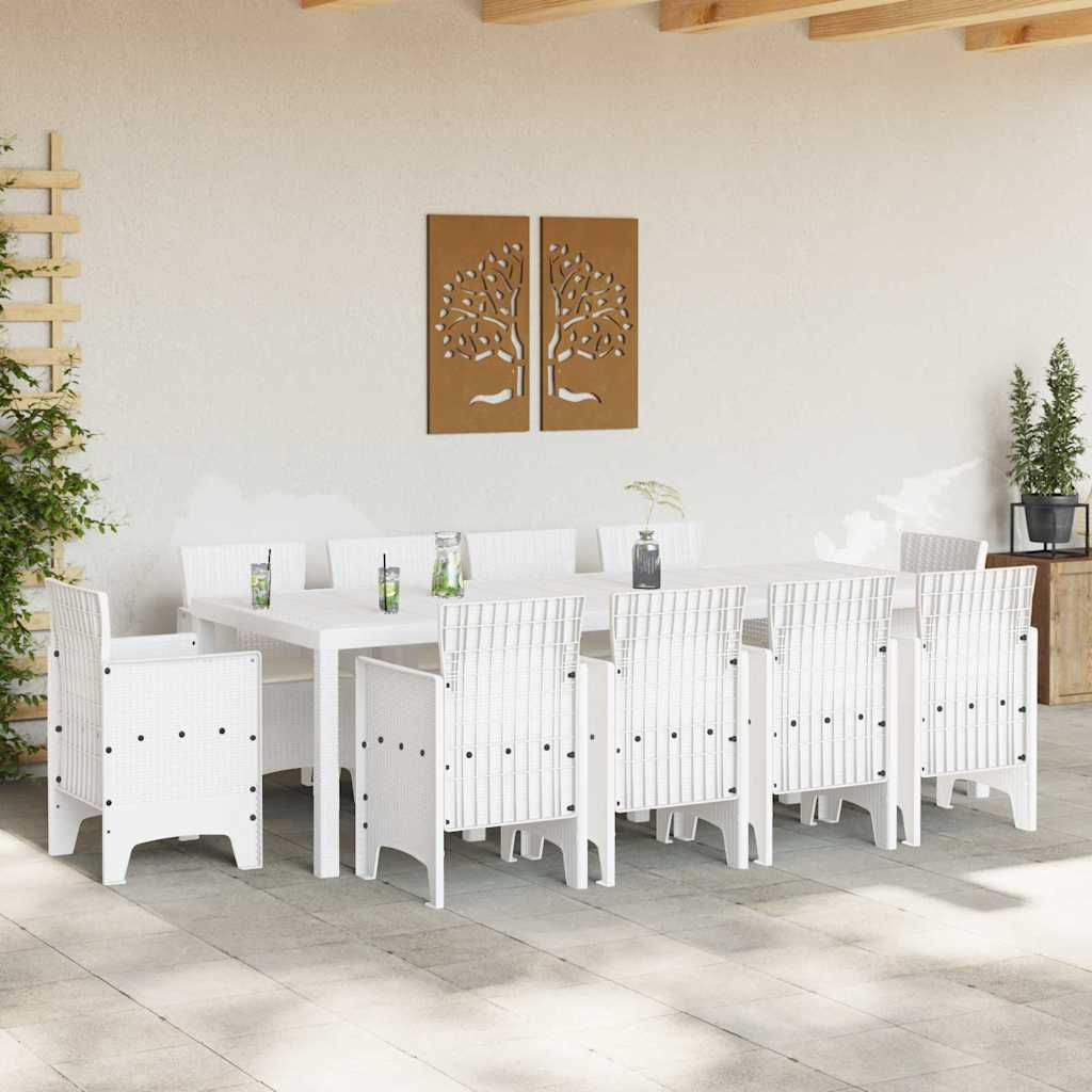 Set da Pranzo per Giardino 11 pcs Bianco Rattan Polt - homemem39