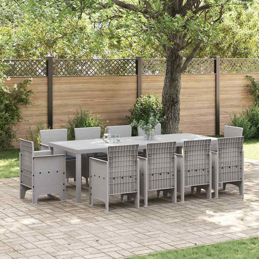 Set da Pranzo per Giardino 11 pcs Grigio chiaro Rattan Polt - homemem39