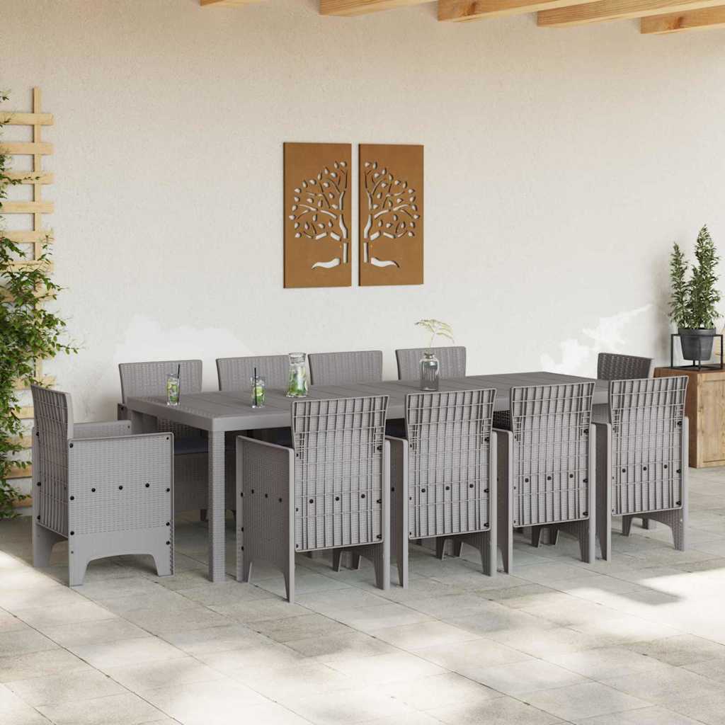 Set da Pranzo per Giardino 11 pcs Grigio chiaro Rattan Polt - homemem39