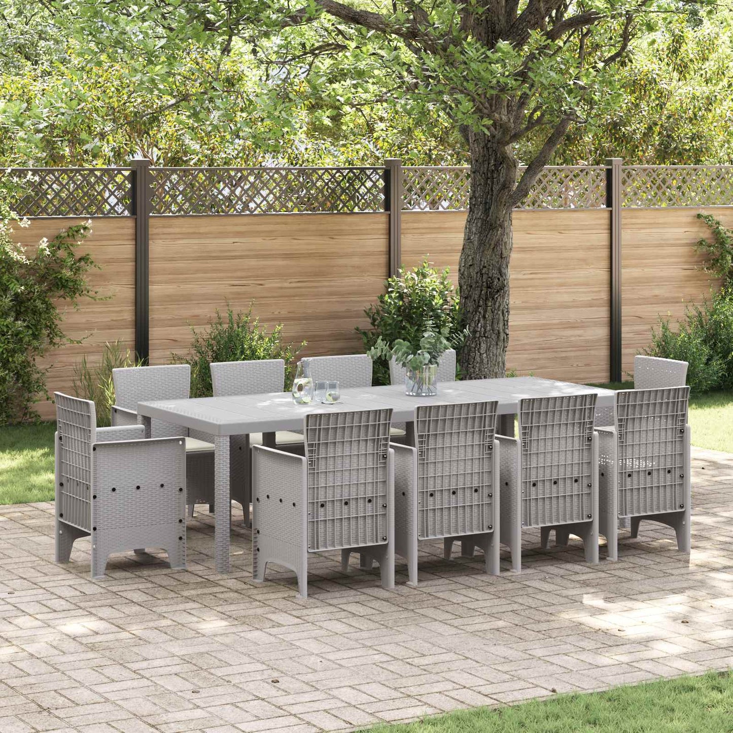 Set da Pranzo per Giardino 11 pz Grigio chiaro Polipropilene | homemem39