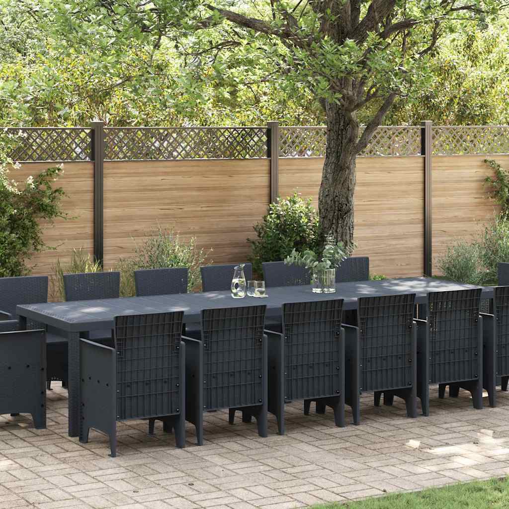 Set da Pranzo per Giardino 15 pcs Antracite Rattan Polt - homemem39