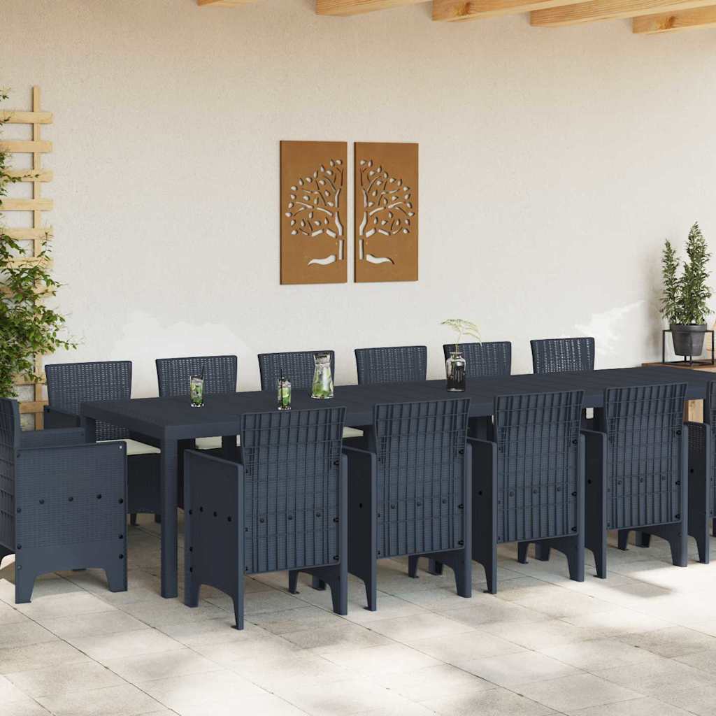 Set da Pranzo per Giardino 15 pcs Antracite Rattan Polt - homemem39