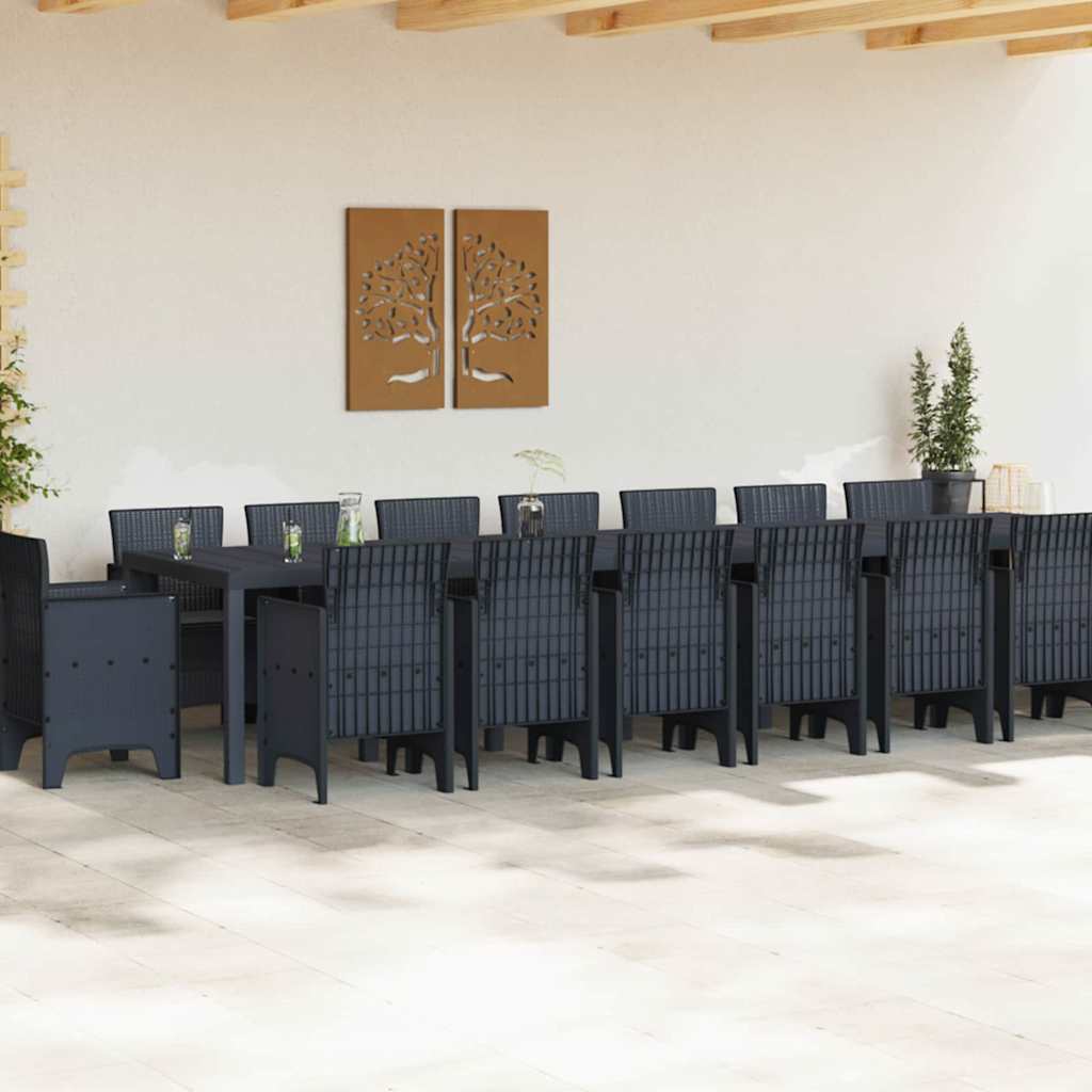 Set da Pranzo per Giardino 17 pcs Antracite Rattan Polt - homemem39