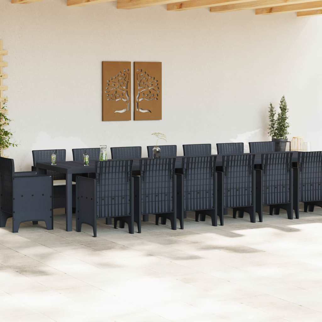 Set da Pranzo per Giardino 17 pcs Antracite Rattan Polt - homemem39