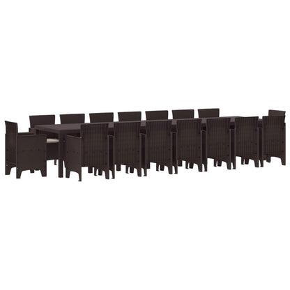 Set da pranzo da giardino con cuscini 17 pcs Marrone PP