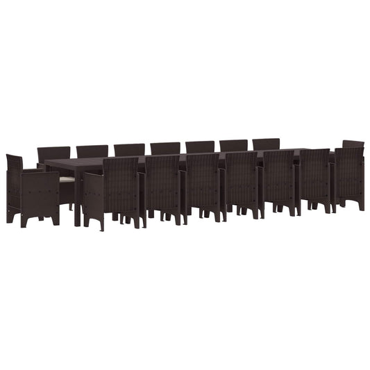 Set da pranzo da giardino con cuscini 17 pcs Marrone PP