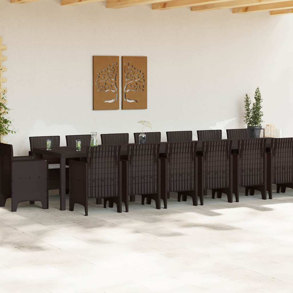 Set da Pranzo per Giardino 17 pcs Marrone Rattan Polt - homemem39