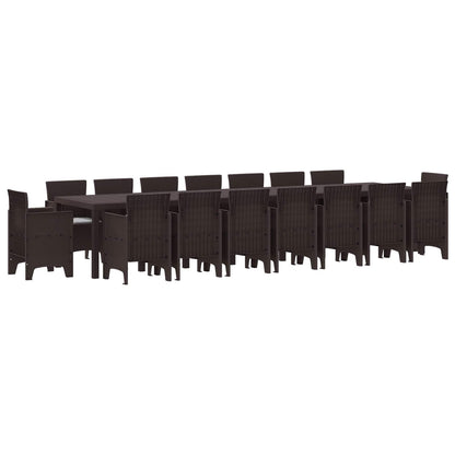 Set da pranzo da giardino con cuscini 17 pcs Marrone PP