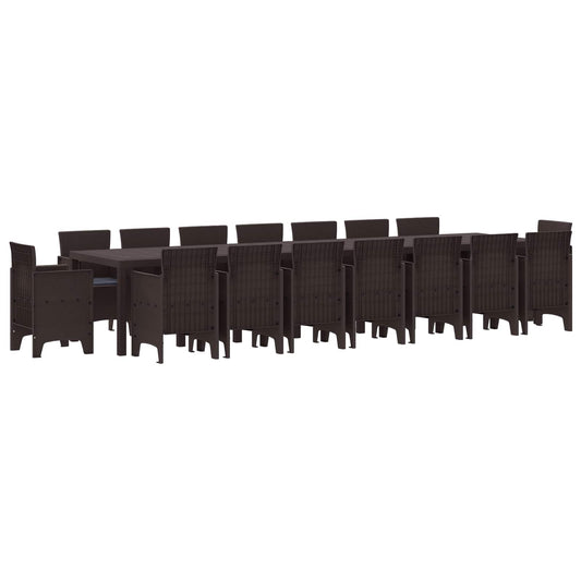 Set da pranzo da giardino con cuscini 17 pcs Marrone PP