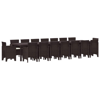 Set da pranzo da giardino con cuscini 17 pcs Marrone PP