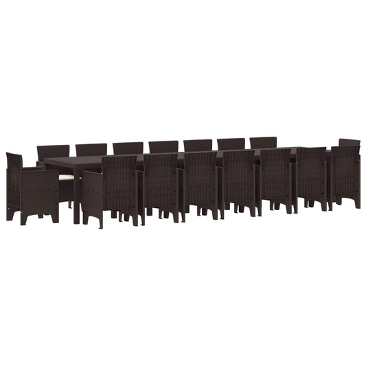Set da pranzo da giardino con cuscini 17 pcs Marrone PP