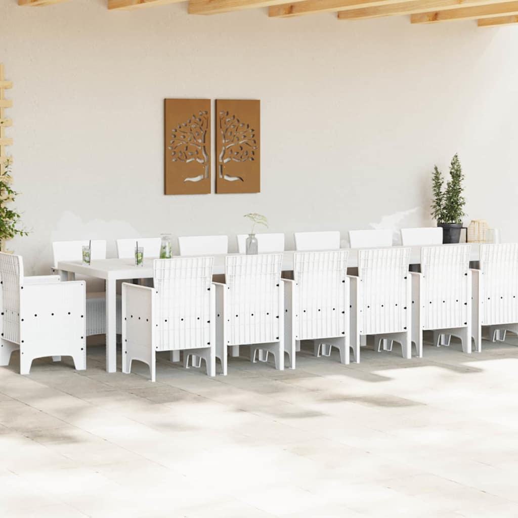 Set da Pranzo per Giardino 17 pcs Bianco Rattan Polt - homemem39