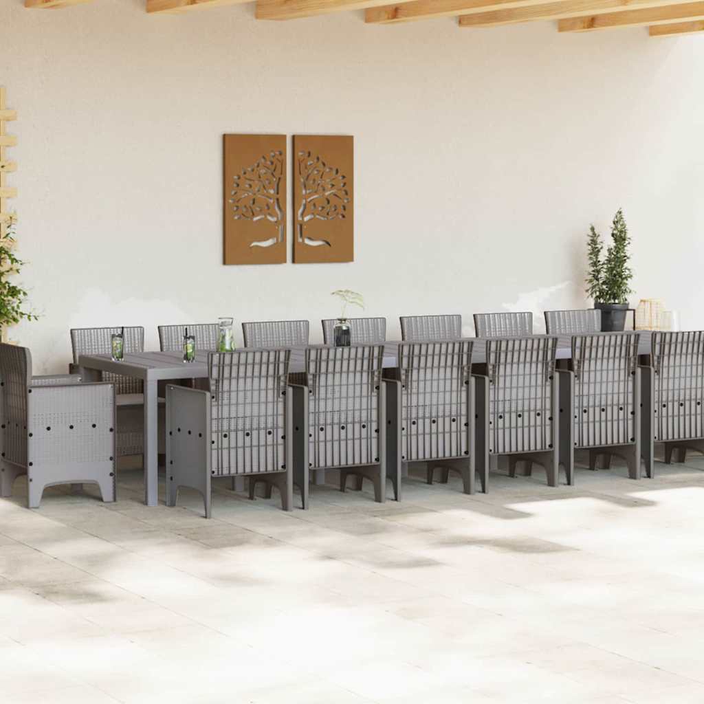 Set da Pranzo per Giardino 17 pcs Grigio chiaro Rattan Polt - homemem39