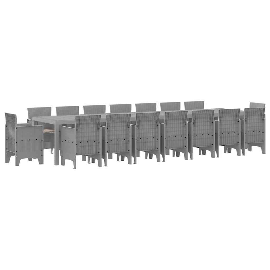 Set da Pranzo per Giardino 17 pcs Grigio chiaro Rattan Polt - homemem39