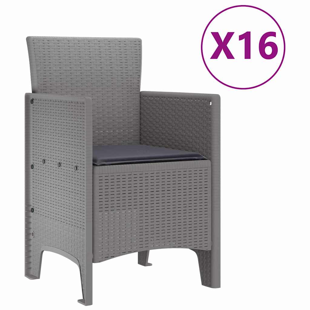 Set da Pranzo per Giardino 17 pcs Grigio chiaro Rattan Polt - homemem39