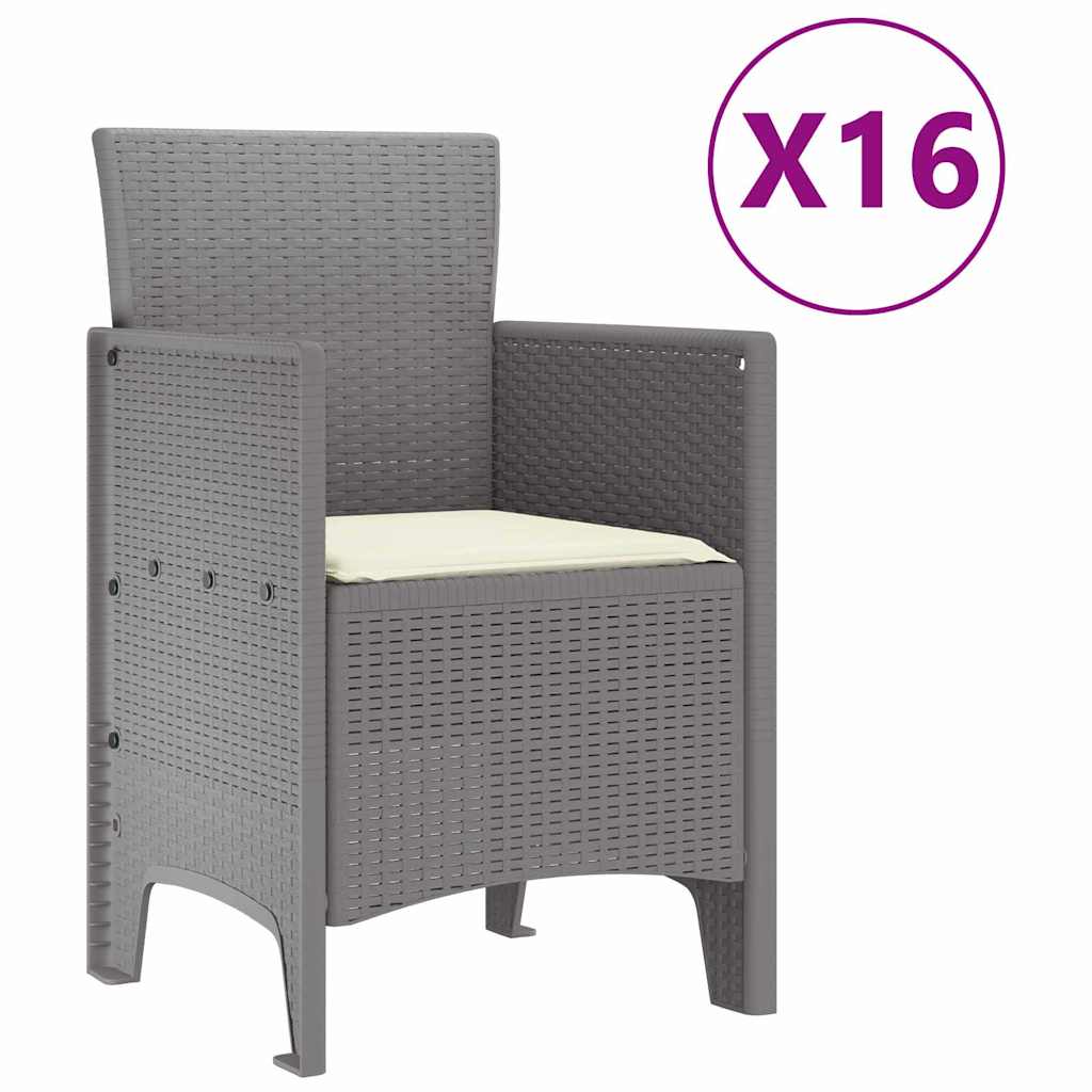 Set da Pranzo per Giardino 17 pcs Grigio chiaro Rattan Polt - homemem39